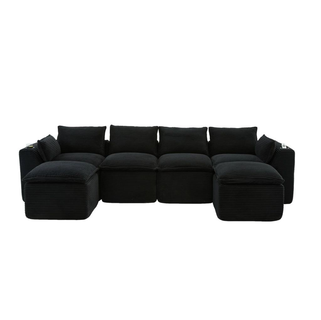 Divano modulare 322x161 cm in velluto a coste nero HOMVRA