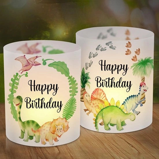 Lanterna da Tavolo 12 pezzi - Decorazione da Tavolo per Compleanno - Tema Giungla - Motivo Dinosauri - Dimensioni 27 x 10 cm