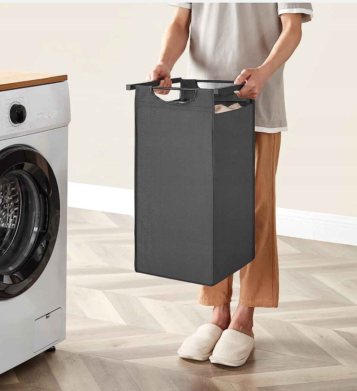 Mobile portabiancheria Valora 3 x 38L grigio e nero | Tre scomparti