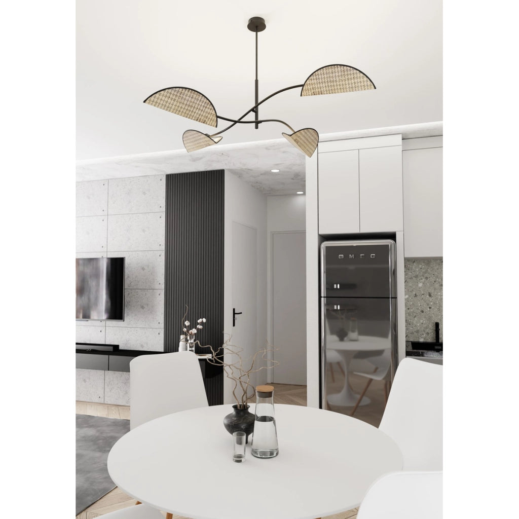 Lampada a sospensione Lotus in acciaio e tessuto effetto velluto
