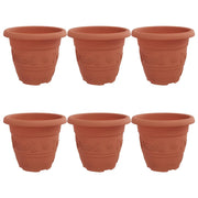 Set di 6 vasi da fiori rotondi moderni 26 x 21,5 cm leggeri multifunzionali per interni/esterni in plastica rosso mattone 02_0059323