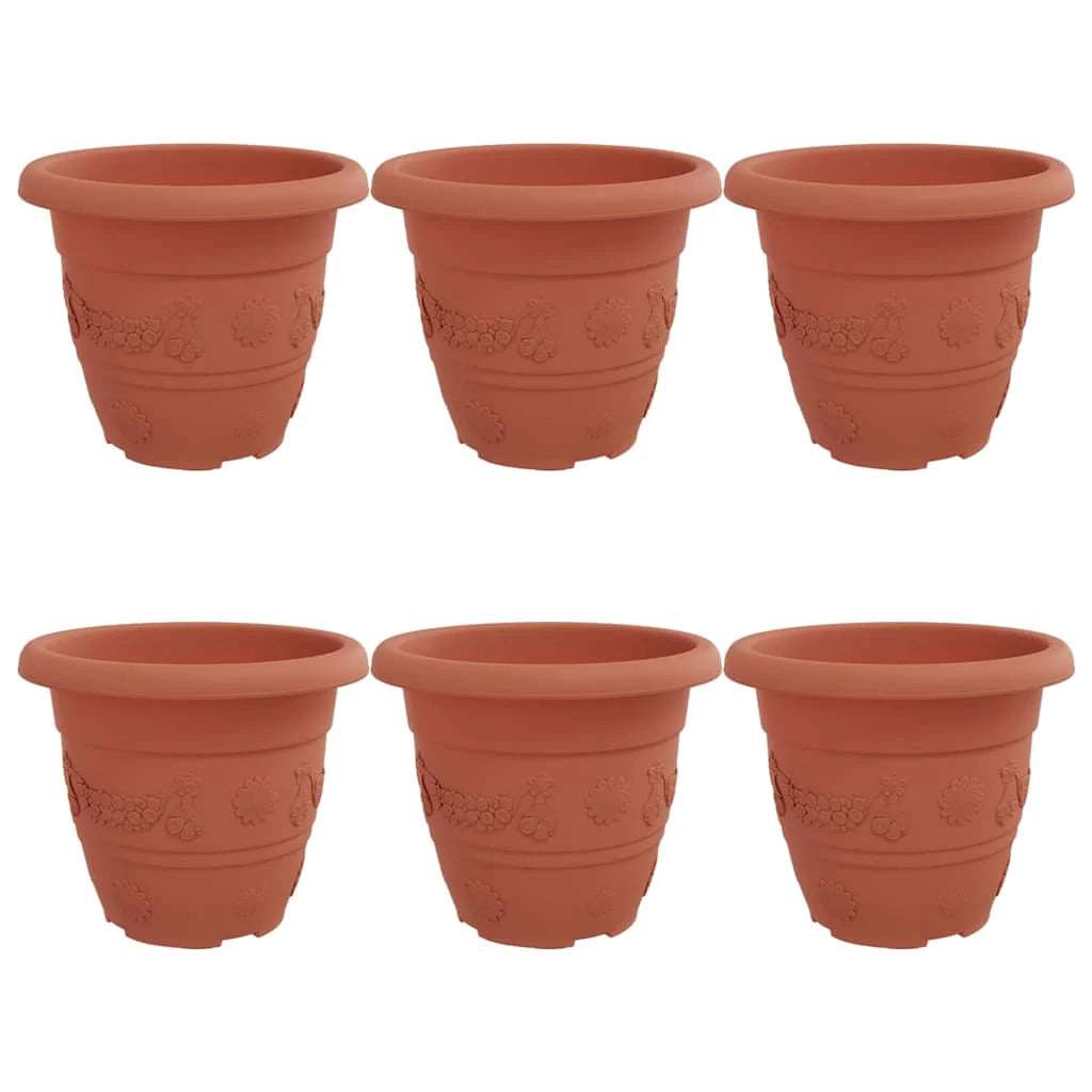Set di 6 vasi da fiori rotondi moderni 26 x 21,5 cm leggeri multifunzionali per interni/esterni in plastica rosso mattone 02_0059323