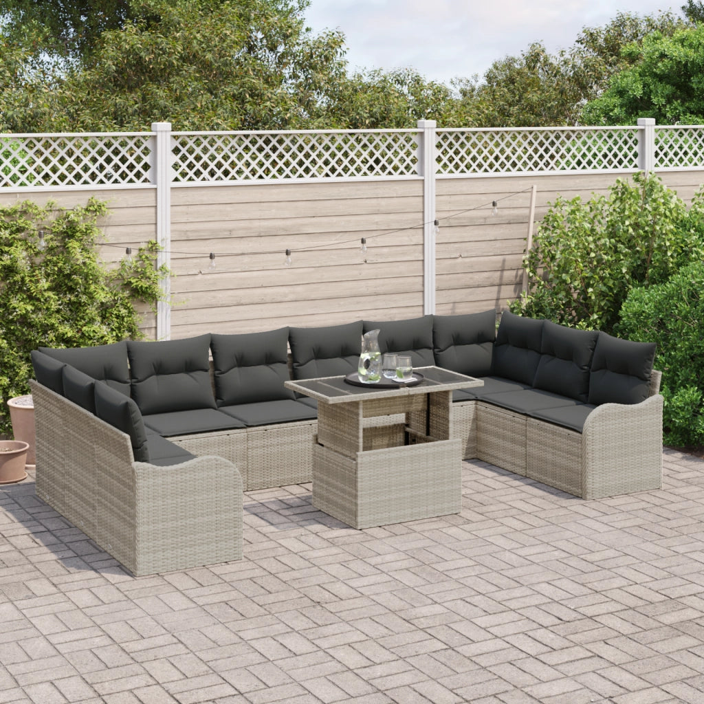 Set di Divani da Giardino  da 11 Pezzi con Cuscini Grigio Chiaro in Rattan Polietilene
