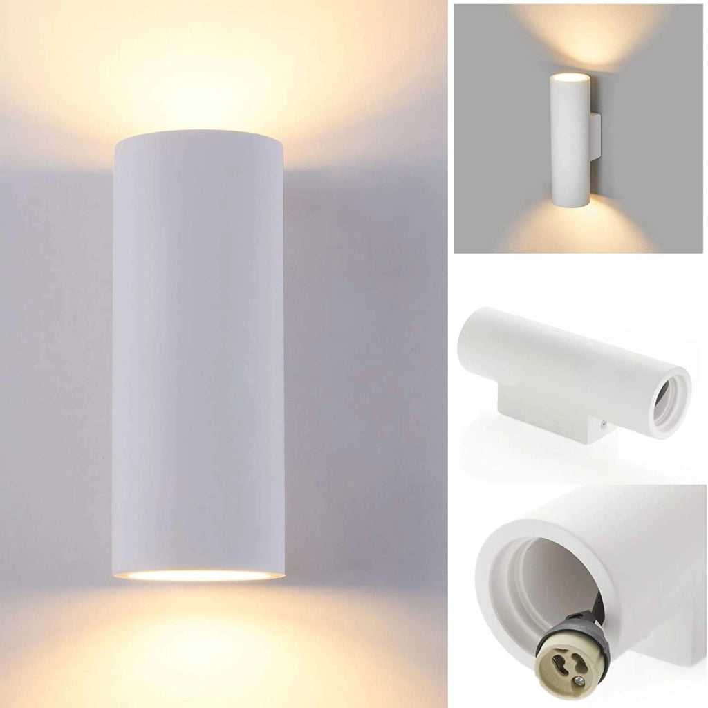 Applique in gesso design moderno a biemissione con doppio attacco per lampadine GU10 forma cilindrica