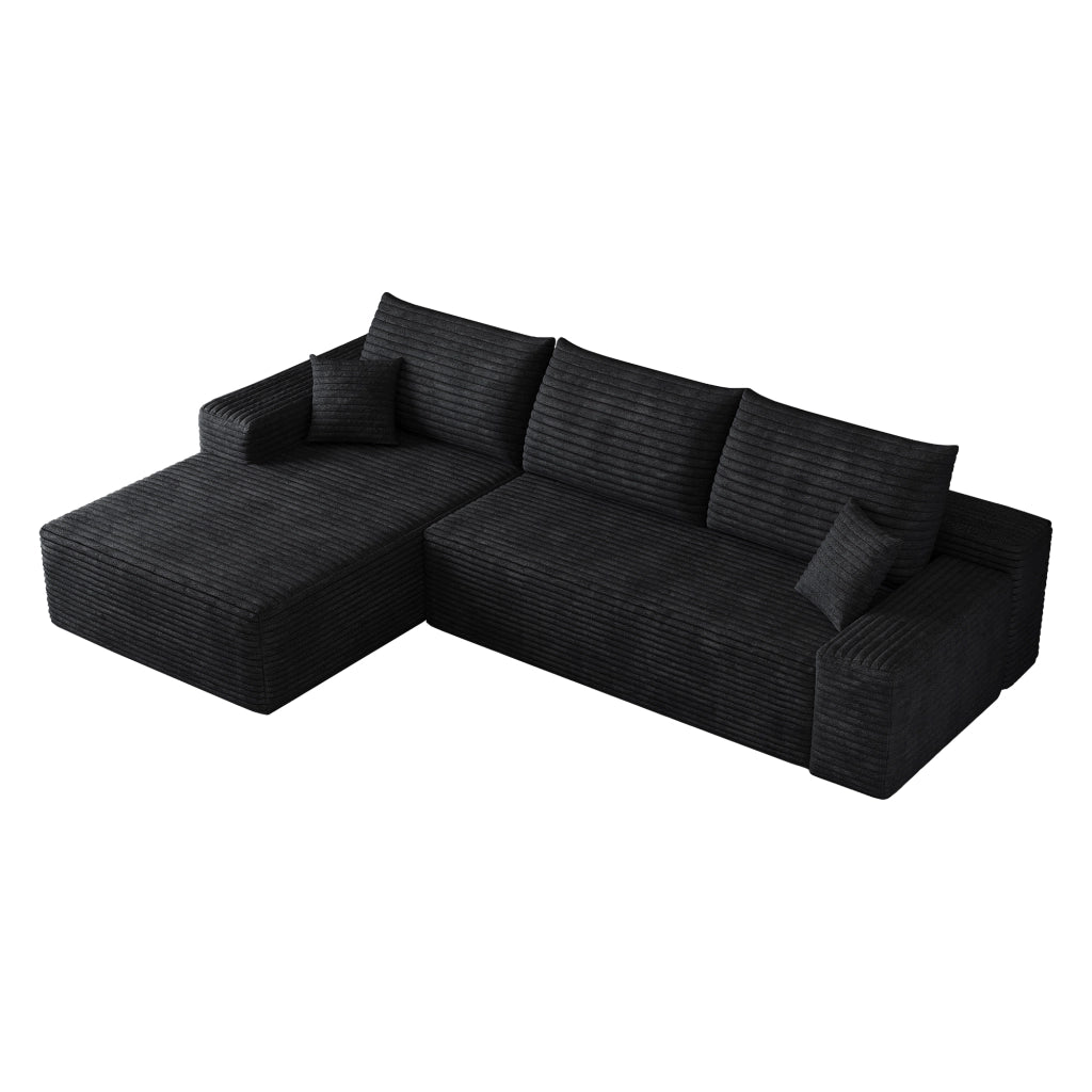 Divano angolare modulare senza struttura con chaise longue - in tessuto a coste - nero