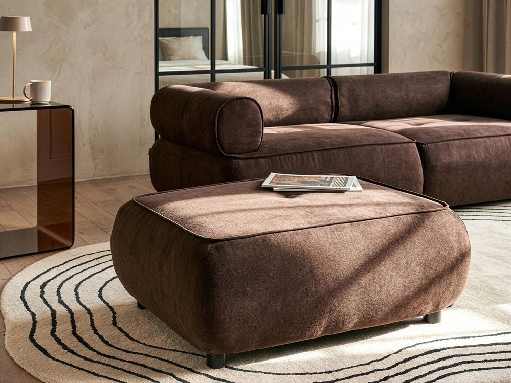 Pouf quadrato in tessuto marrone scuro imbottitura di qualità decorativo stile Moderno per soggiorno