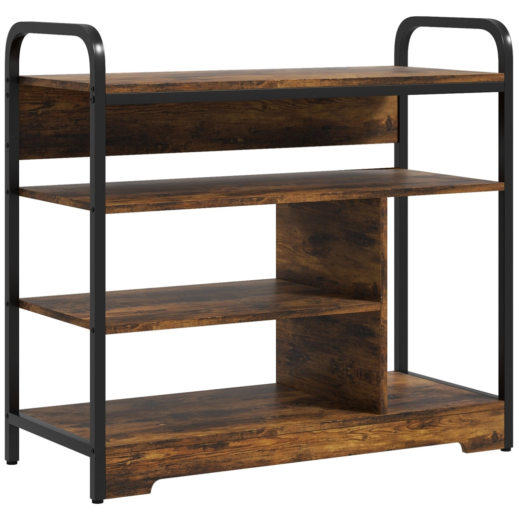 Scarpiera a 4 livelli con ripiano alto, struttura in metallo, 70 x 30 x 65 cm, marrone