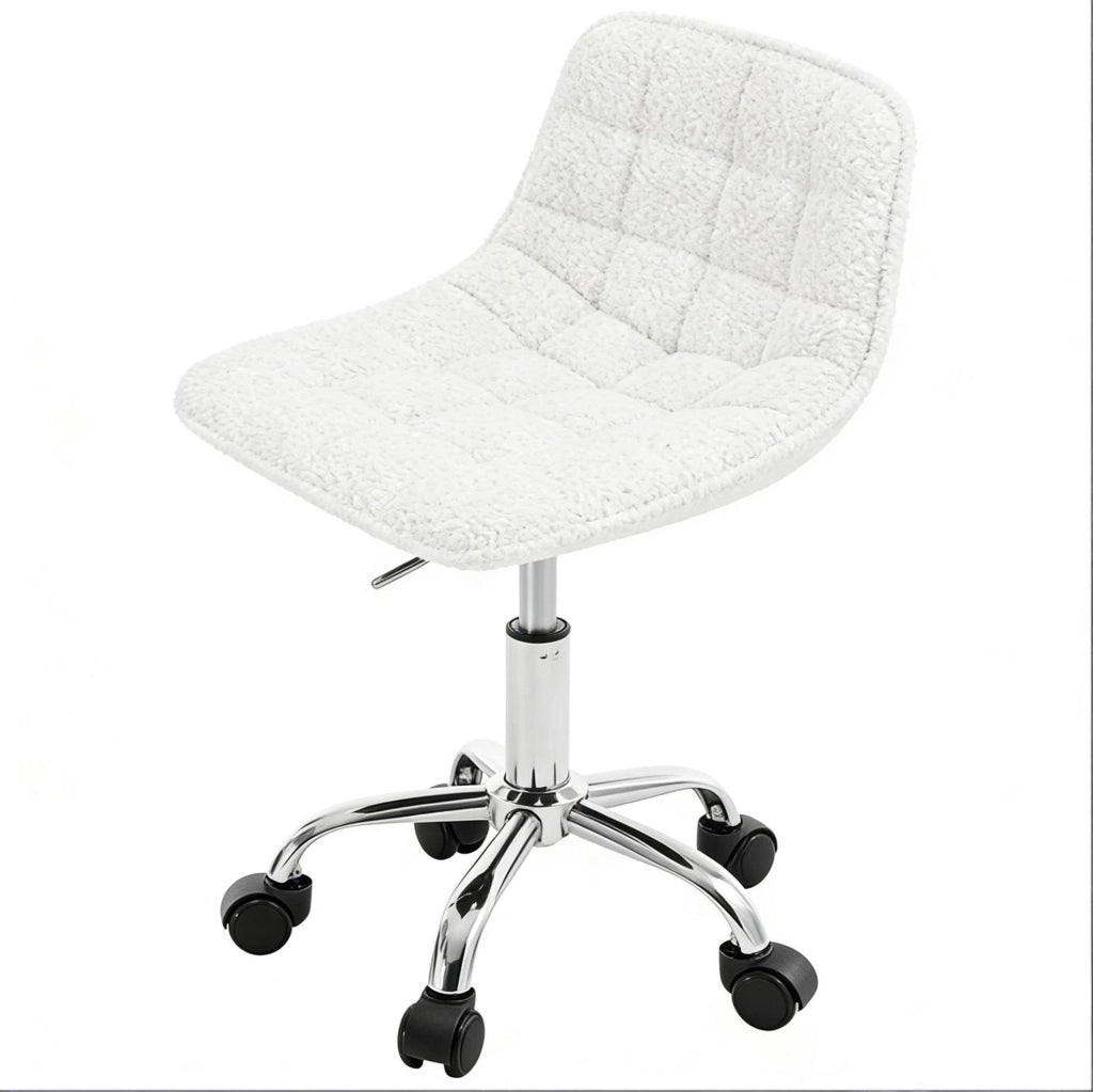 Sgabello da ufficio regolabile in ciniglia bianco con ruote