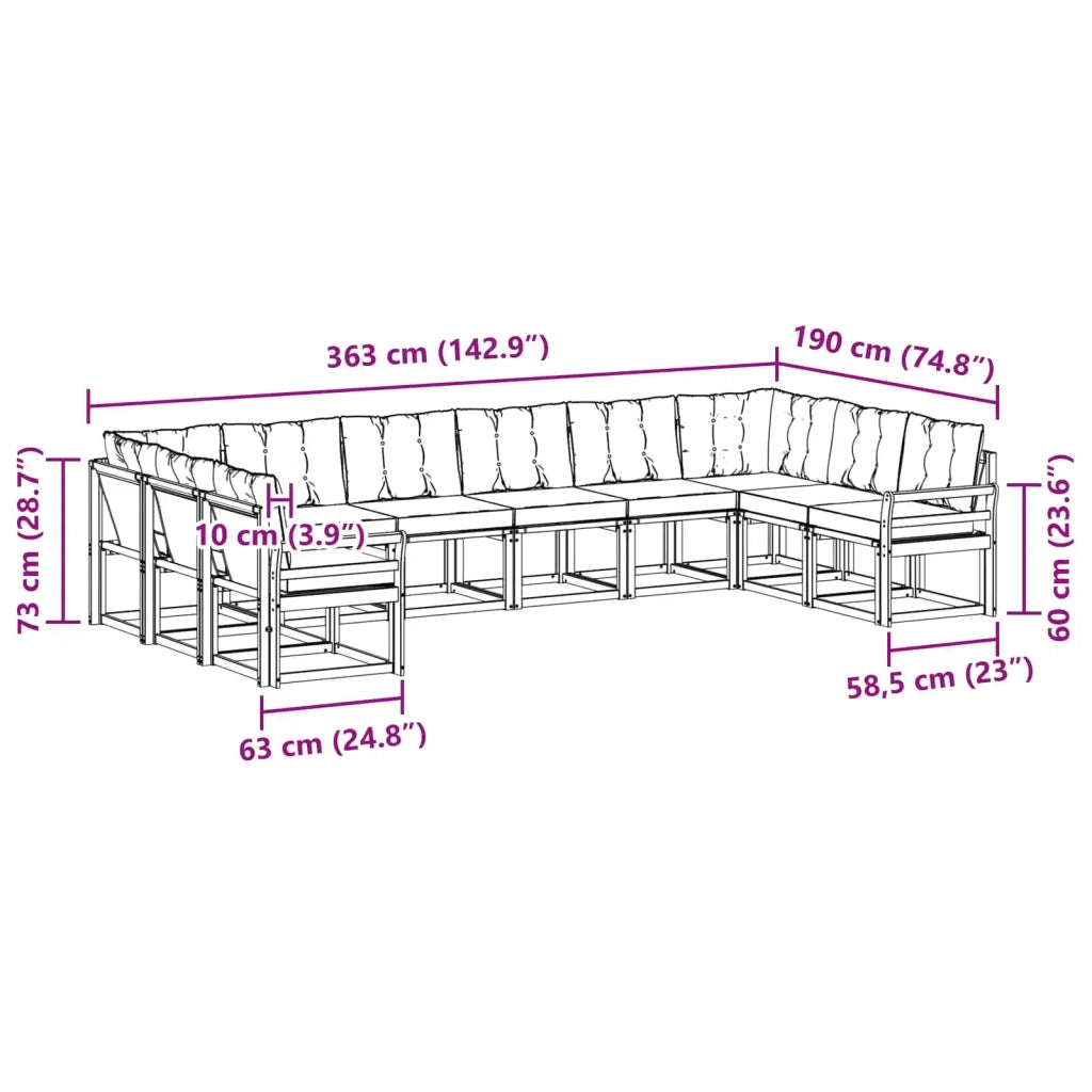 Set di divani da esterno 10 pcs Grigio Naturale e Chiaro