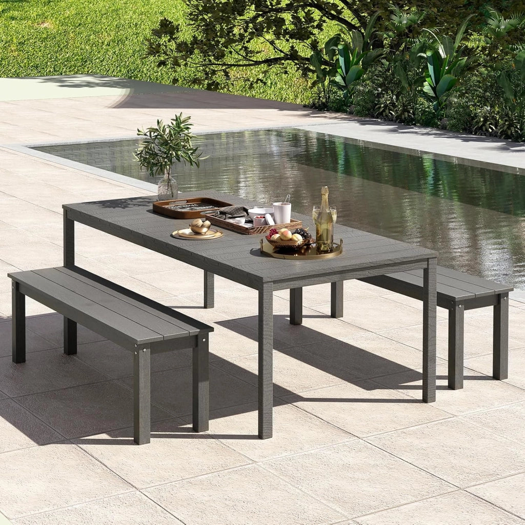 Panchina da Esterno in HDPE 140 x 35 x 45 cm, Panca da Giardino Senza Schienale per 2-3 Persone, Panchina dello Spogliatoio per Patio e Cortile, Portata 340 kg (Grigio)