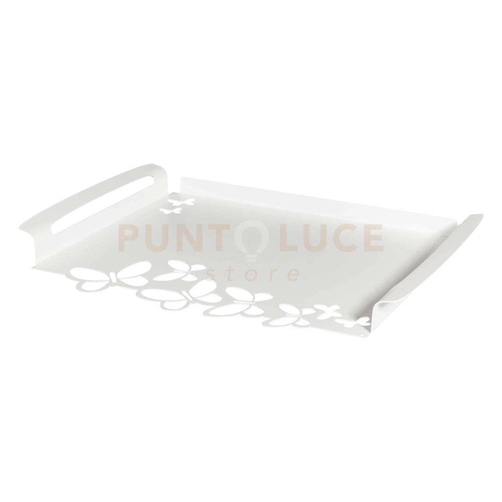 vassoio grande con farfalle butterfly Bianco in Ferro 46x30cm