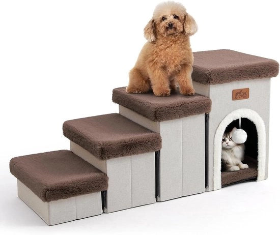 Scala per Cani con Ripostiglio - Passo Flettibile per Animali con Copertura Impermeabile - Scale per Gatti anziani per Divano Letto - Stabilità comoda fino a 82 kg - 33 x 89 x 44,5 cm