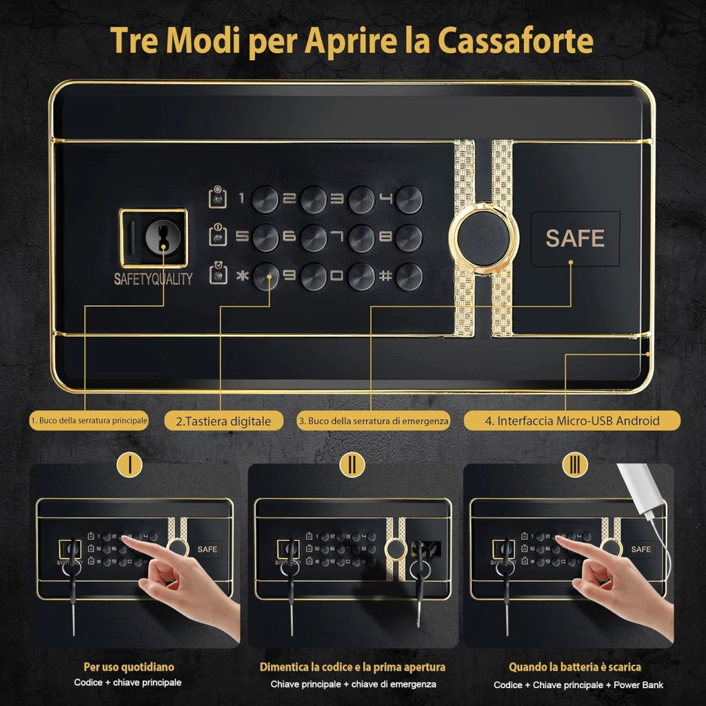 COSTWAY Cassetta di Sicurezza, Cassaforte di Sicurezza con Tastiera Digitale e Serratura a Chiave, in Acciaio con Ripiano Rimovibile, 35,5x38x59 cm