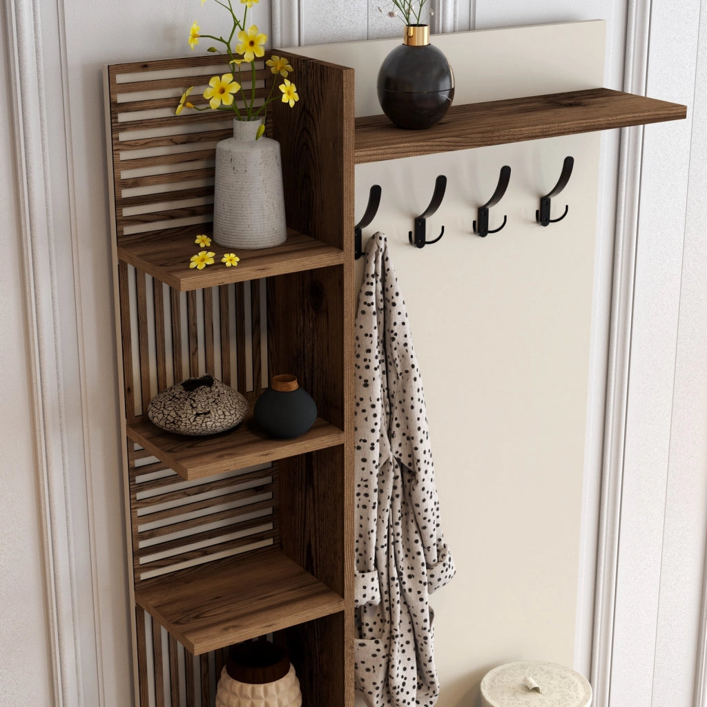Mobile da corridoio in legno "Viyana D" - 35 x 90 x 200 cm - Noce, Crema