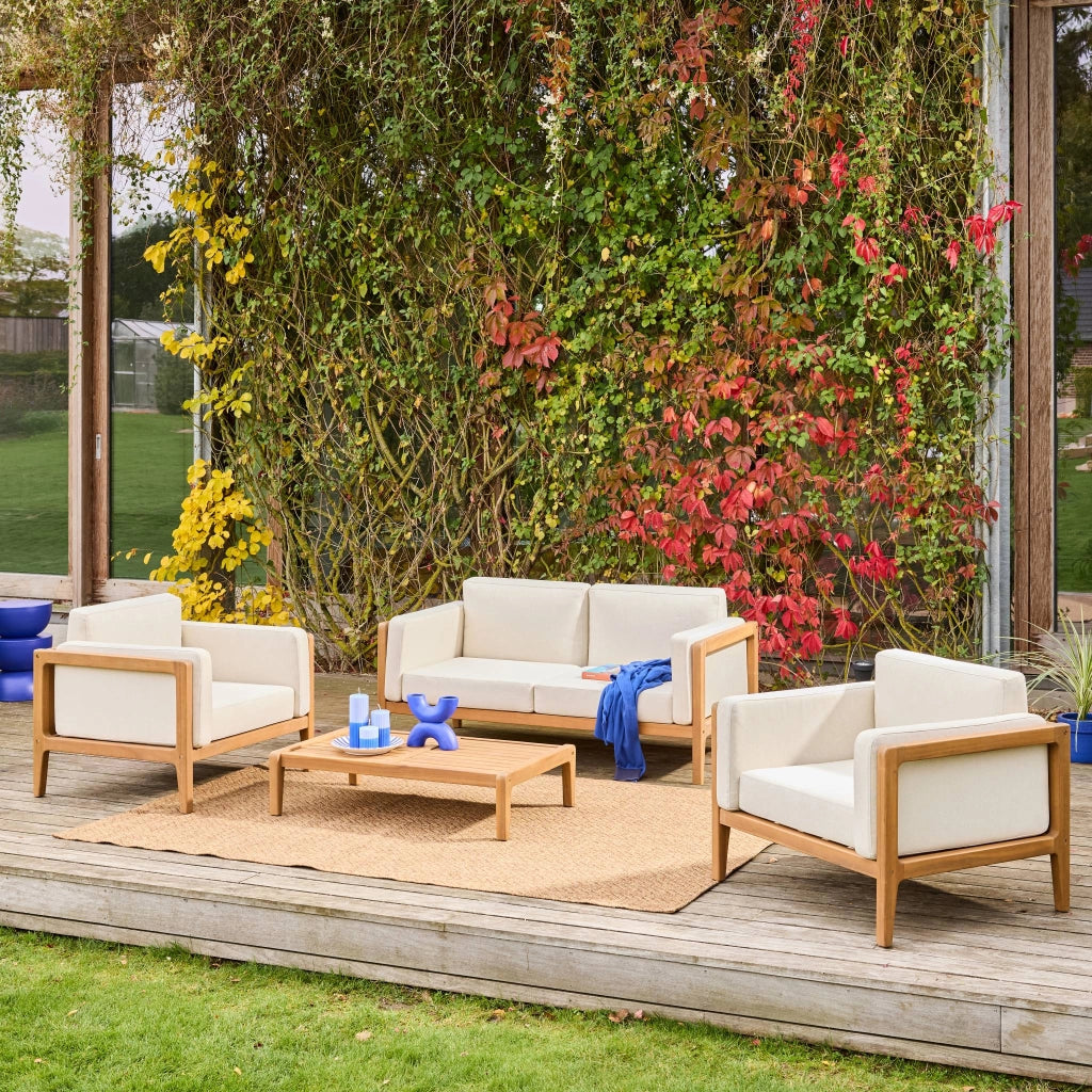 Salotto da giardino in legno di acacia, 4 posti, marrone naturale