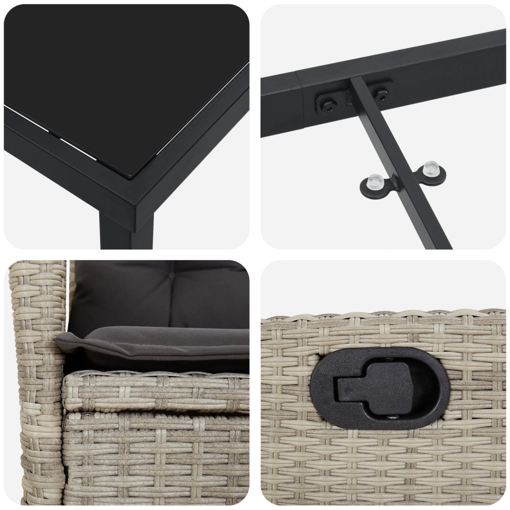 Set di 7 Mobili da Giardino con Cuscini in Grigio Chiaro Polirattan