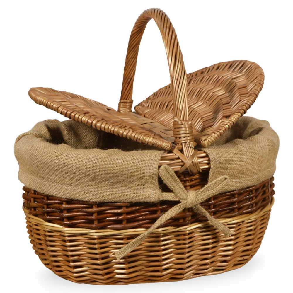 Cesto Ovale Clara picnic in Vimini e Juta con doppio coperchio cm 43 x 33 x h 43