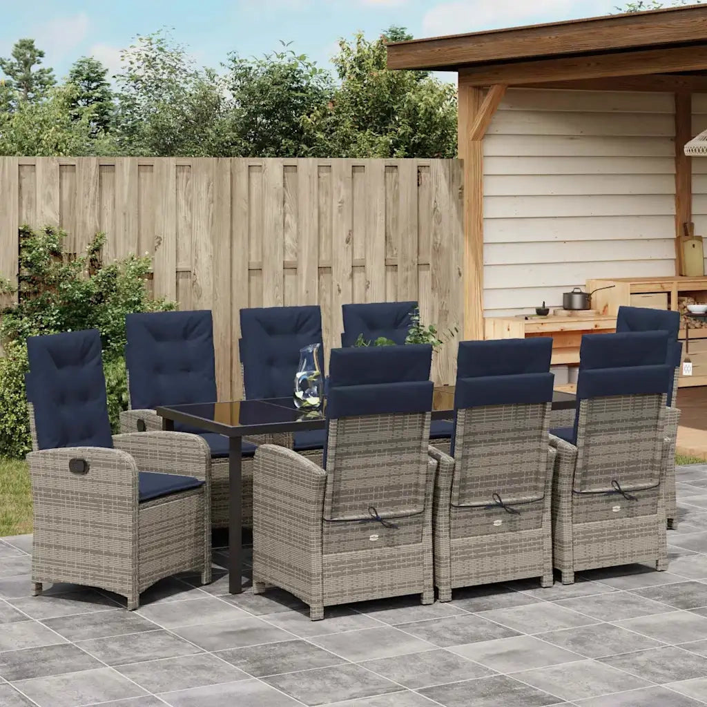 vidaXL Set da Pranzo per Giardino 9 pcs Grigio polyrattan