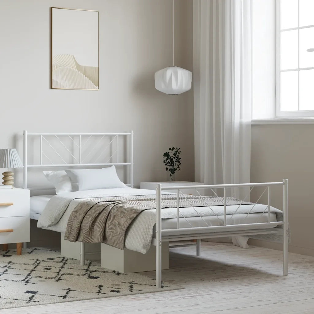 Giroletto con Testiera e Pediera Metallo Bianco 100x200 cm 372241
