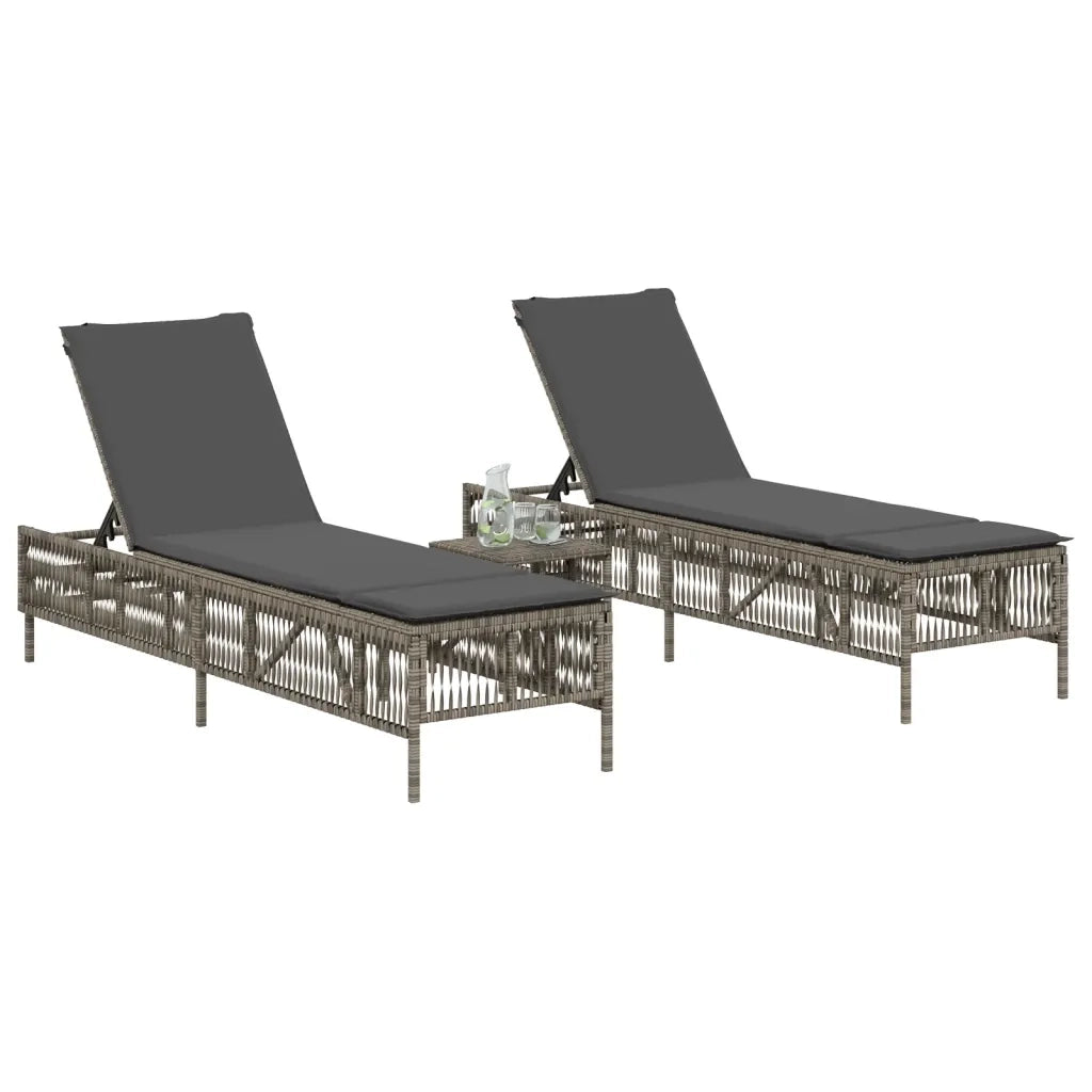 Lettini Prendisole 2 pz | Sdraio da giardino | Lettino da sole con Tavolino Grigio in Polyrattan