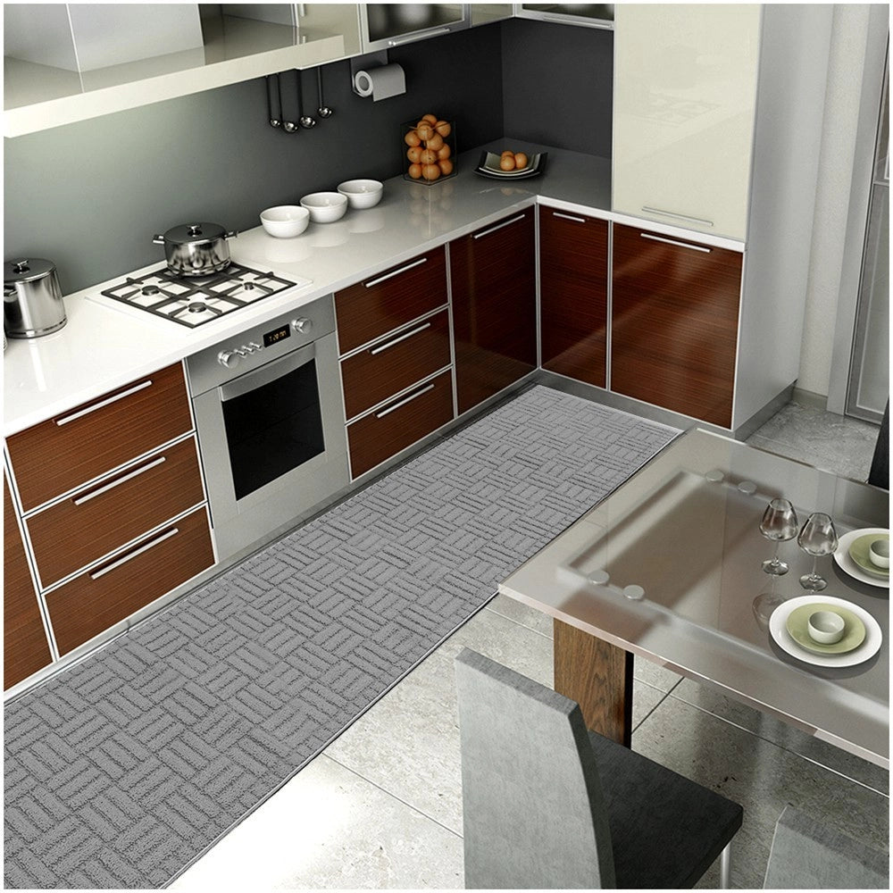 Tappeto Cucina Super Assorbente Tessitura 3D Tinta Unita Minimalista Moderno Grigio - 50x190 Cm