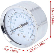 Manometro Axiale 0-1 Bar - Manometro Compressore - Manometro Pressione Acqua - Acciaio Inossidabile - 2,5 Pollici Vetrino - Adatto per Aria/Acqua/Carburante