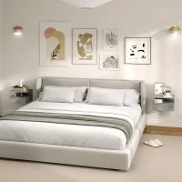 Set da 2 Comodini Sospesi per Camera da Letto con Cassetto e Mensola in Legno 35x32x22.5cm,Grigio