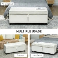 Banco da Archiviazione con 2 Cerniere di Sicurezza Coperchio Ribaltabile per Camera da Letto Soggiorno 120x40x48 cm Crema