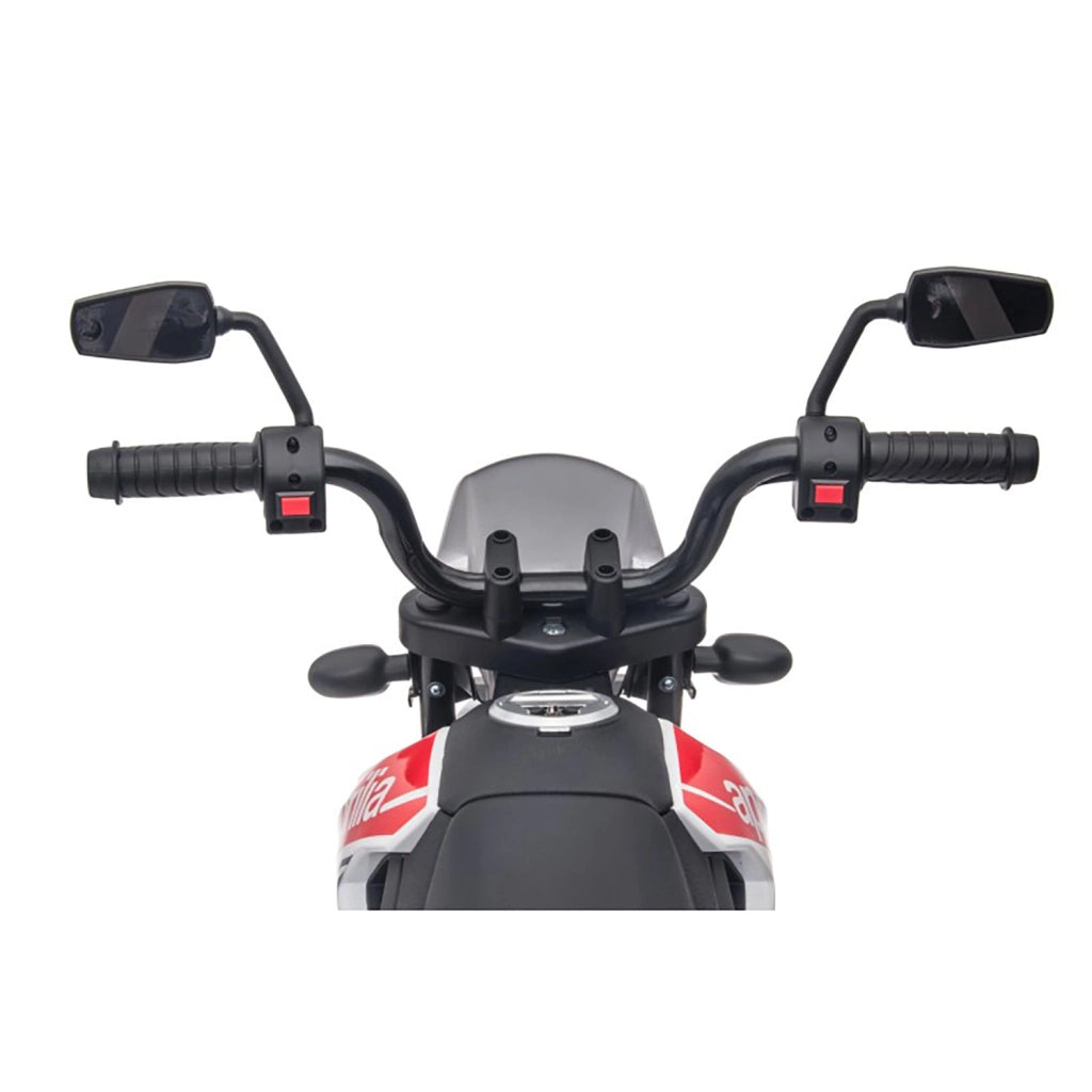 Moto Elettrica per Bambini Aprilia RX-125 Small 12V Cross Sedili In Pelle Luci Led Bluetooth Sospensioni a Molla Bianco