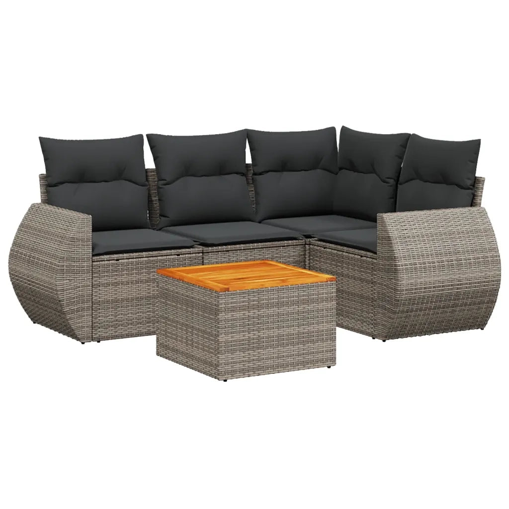 Set Divano da Giardino 5 pz | Set Salotto da Giardino con Cuscini Grigio in Polyrattan