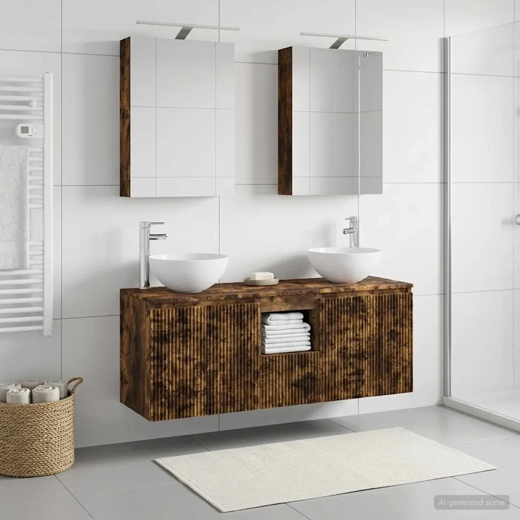 Set di Armadi da Bagno 5 pcs Rovere Fumo 50 x 14,5 x 70 cm 3406355