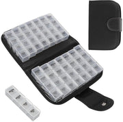 Organizzatore di medicinali, cassetta per pillole con 56 compartimenti, grande cassetta per pillole, vitamine, olio di pesce, 19x14x6,2cm (nero)