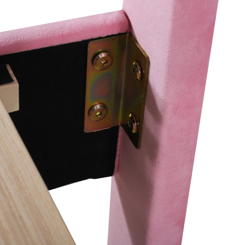 Letto imbottito 90x200 cm con testiera a forma di fiore; velluto rosa e rete a doghe