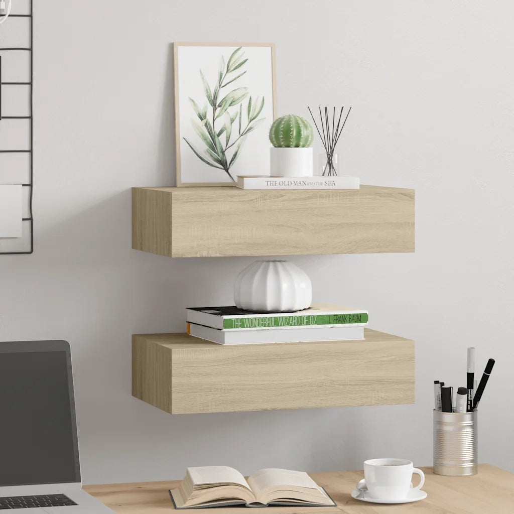 2 pz Scaffali con Cassetti da Parete | Mensola sospesa Rovere 40x23,5x10 cm MDF