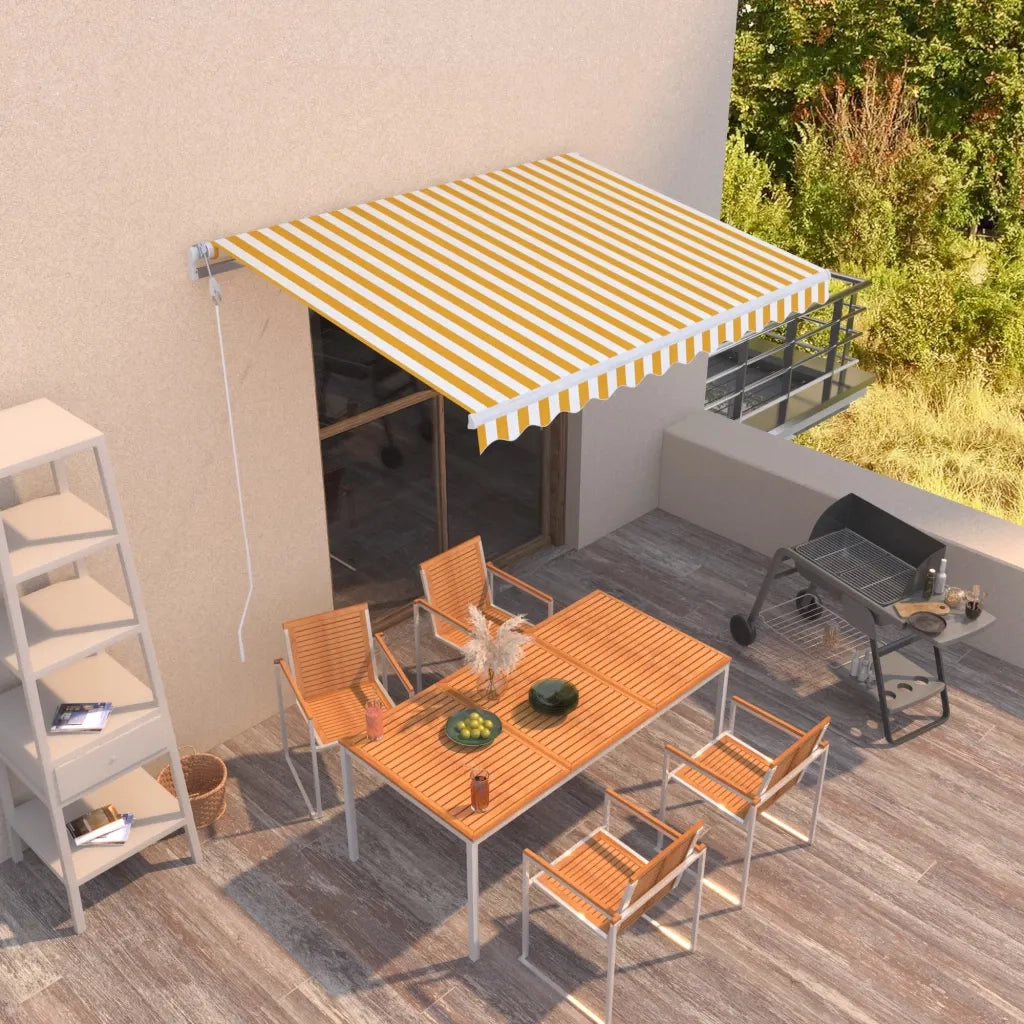 Tenda da Sole Retrattile Manuale 350x250 cm Gialla e Bianca 3068878