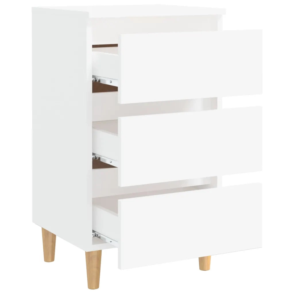 Comodino con Gambe in Legno Massello Bianco 40x35x69 cm 805887