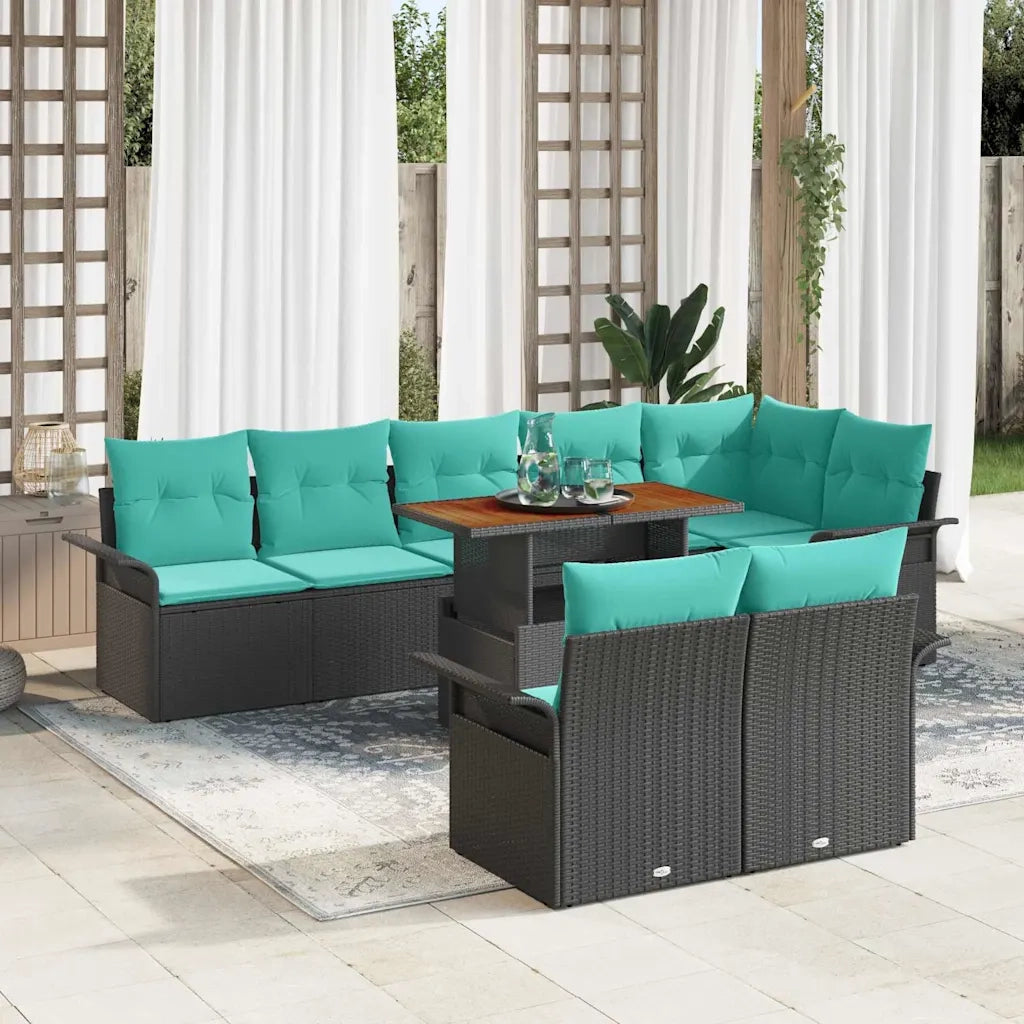 Set Divano da Giardino con cuscino 9 pcs Nero e blu