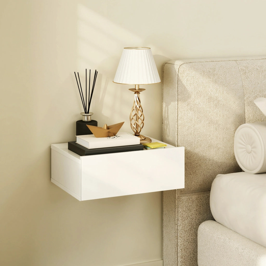Comodino a sospensione con cassetto ¨C zephmum ¨C 40x30x15 cm bianco