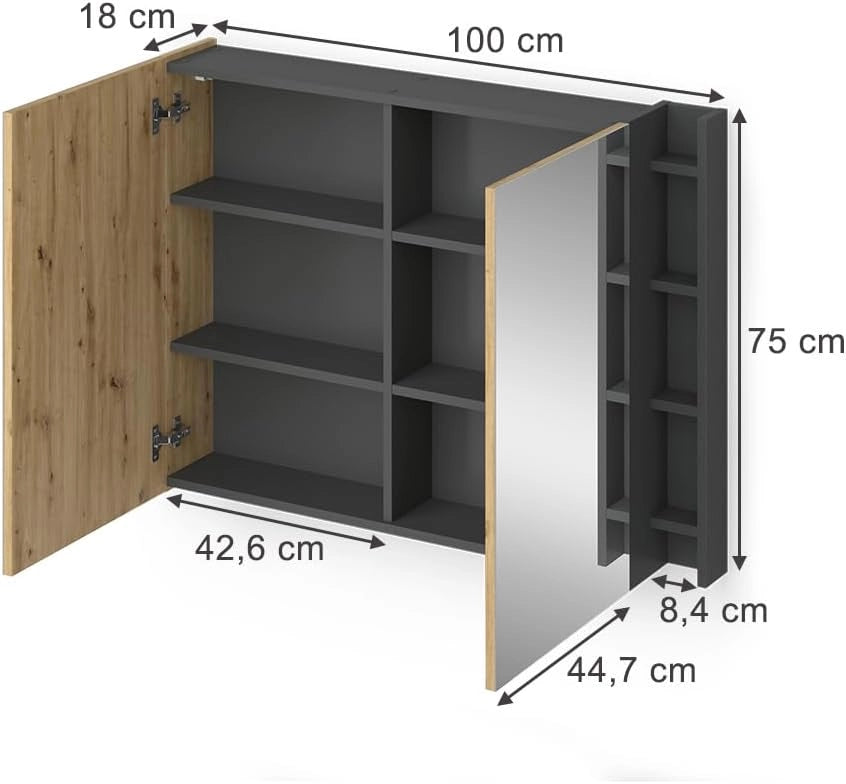 Specchio contenitore bagno Edelin, Artigiano, 100 x 75 cm con ripiani