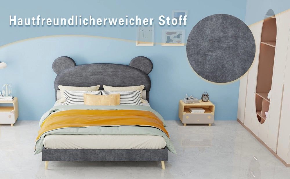Letto Imbottito con Testiera in Tessuto e Materasso a Molle, con Materasso ¨C MINIMAL ¨C Grigio, 140x200