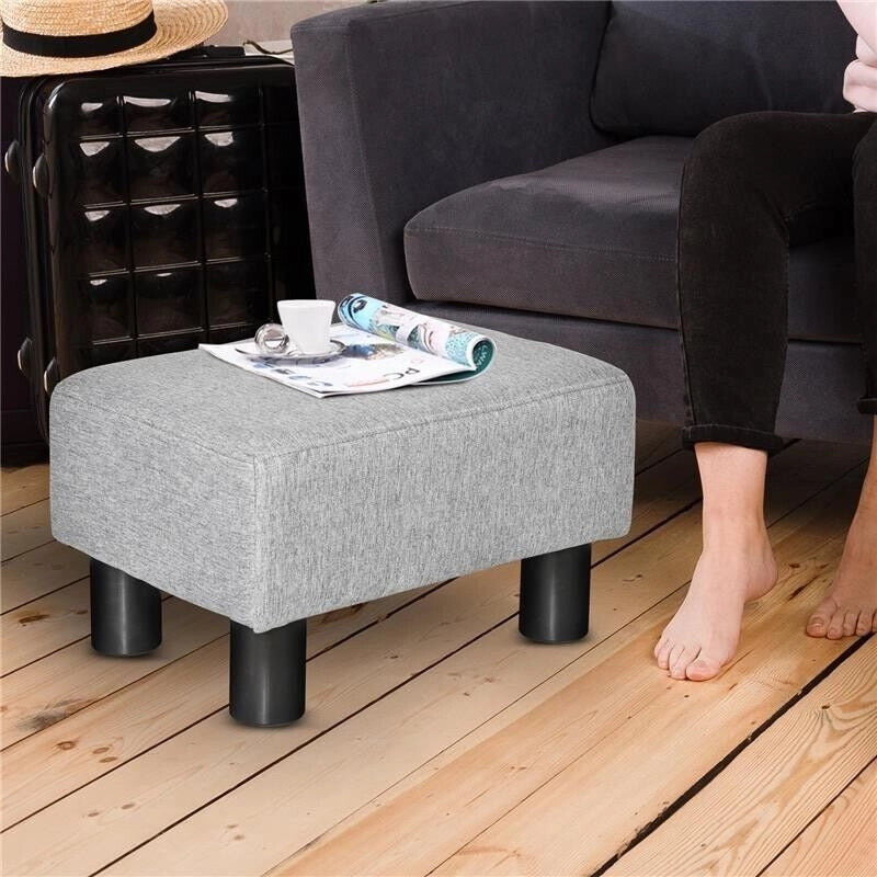 POUF POGGIAPIEDI IN TESSUTO EFFETTO LINO IMBOTTITO, 40X30X24CM, GRIGIO