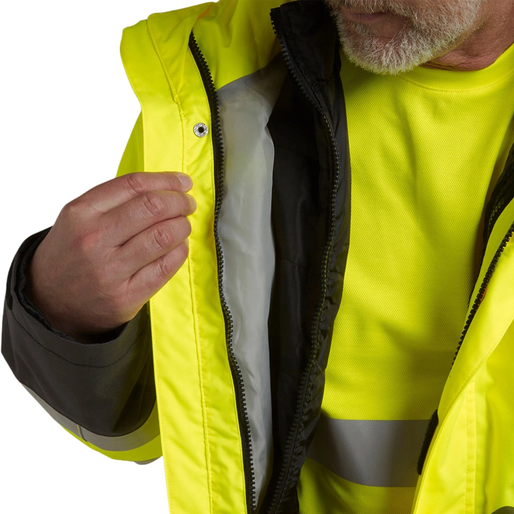 Giacca Alta Visibilità Impermeabile 2 In 1 - Giubbetto Interno Staccabile In Oxford 140 g, Cappuccio Removibile Giacca Da Lavoro HV - YELLOW TG. XXL