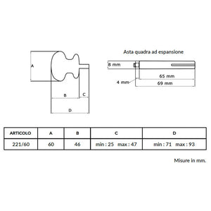 Maniglia su rosetta tonda SAGUATTI  221/60AQ in alluminio argento lucido