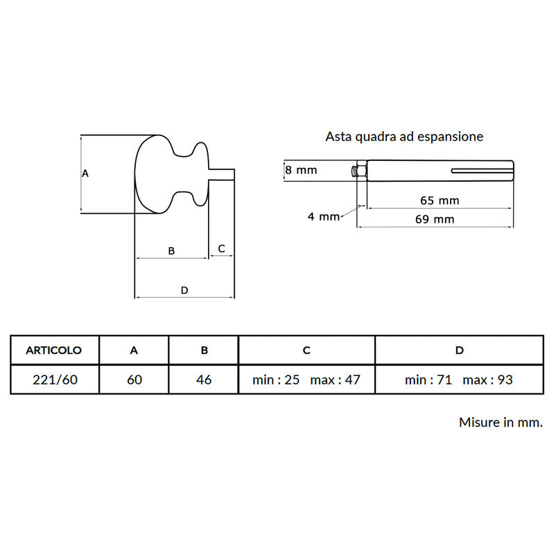 Maniglia su rosetta tonda SAGUATTI  221/60ZQ in alluminio nero opaco