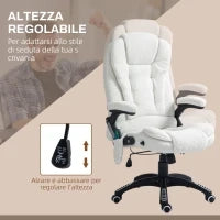 Sedia da Ufficio Massaggiante e Regolabile con Telecomando, in Tessuto Teddy, 67x74x107-116 cm, Bianco