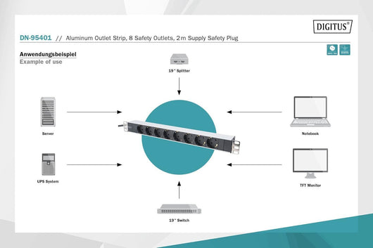 Digitus Multipresa con 8 Prese senza Interruttore