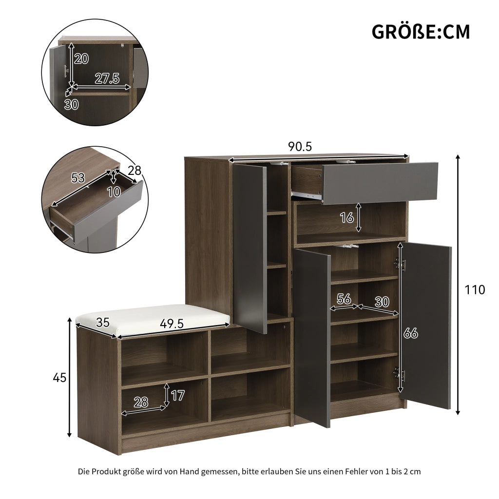 Panchina porta scarpe multifunzionale - Zephmum- Regolabile B140/T35/H110cm Grigio