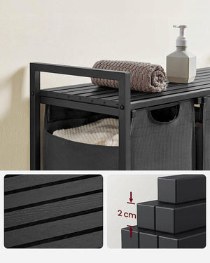 Mobile portabiancheria Valora 3 x 38L grigio e nero | Tre scomparti