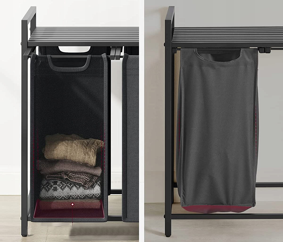 Mobile portabiancheria Valora 3 x 38L grigio e nero | Tre scomparti