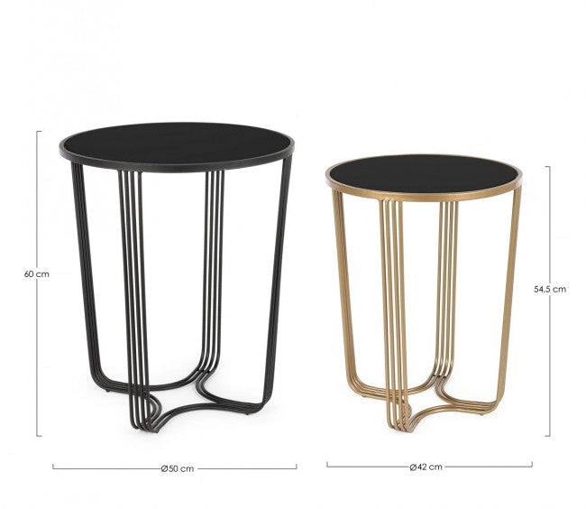 Set 2 Tavolino Afef Oro/Nero in Metallo